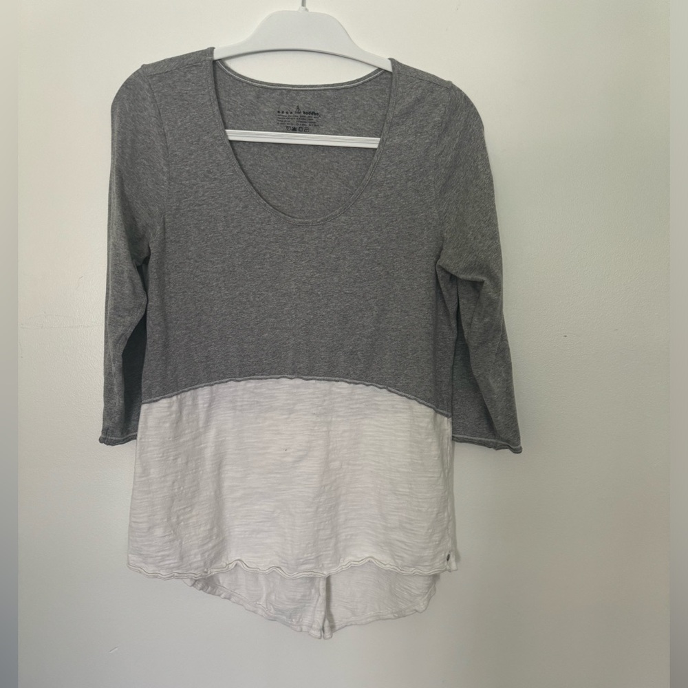 Neon Buddha Split Back 3/4 sleeve scoop neck shirt